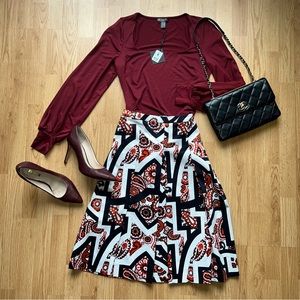 Pink Tartan orange/black/white paisley pleated skirt